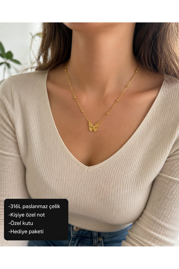 316L Stainless Steel Gold Color Butterfly Pendant Exquisite Minimal Women's Gift Necklace