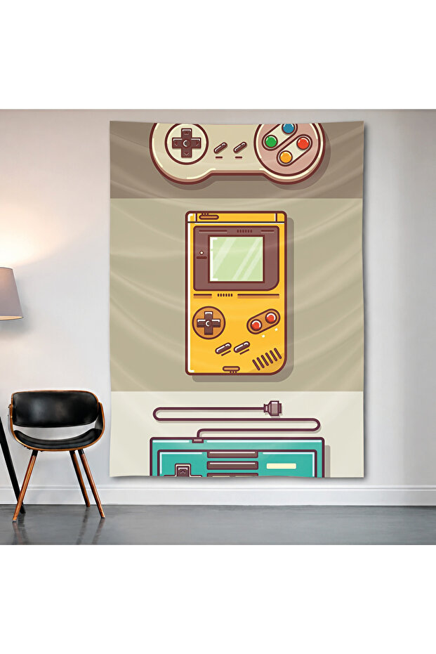 Game Boy Retro Wall Covering Wall Tapestry First Quality Satin Fabric Poster
