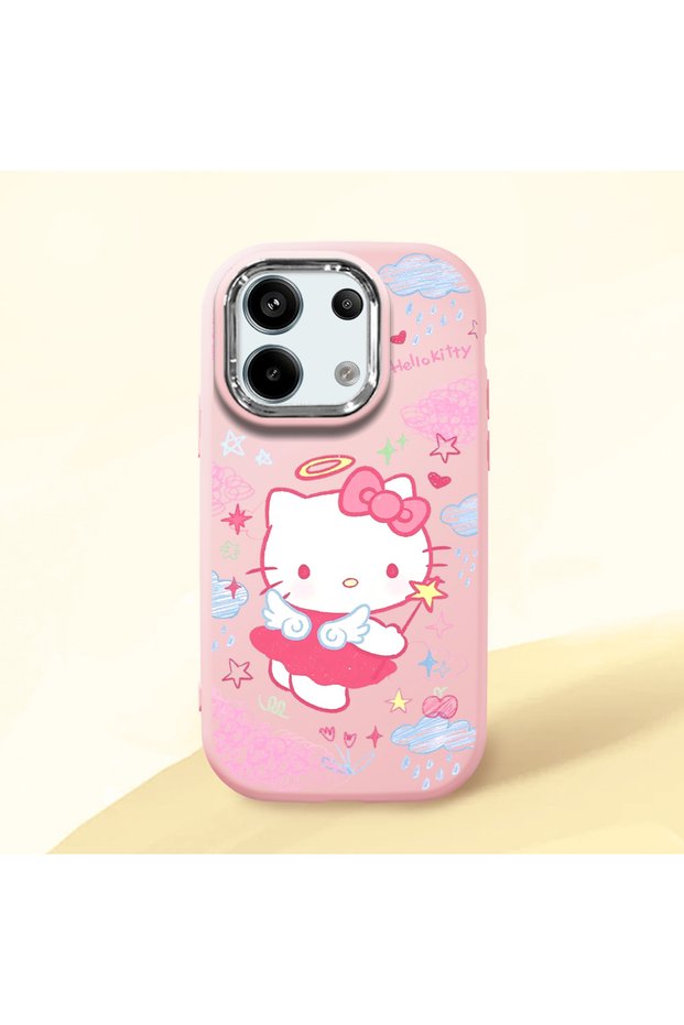 Redmi Note 13 Pro 5g Compatible Case with Camera Protector Pink Silicone Couple Phone Case with Kitty Pattern