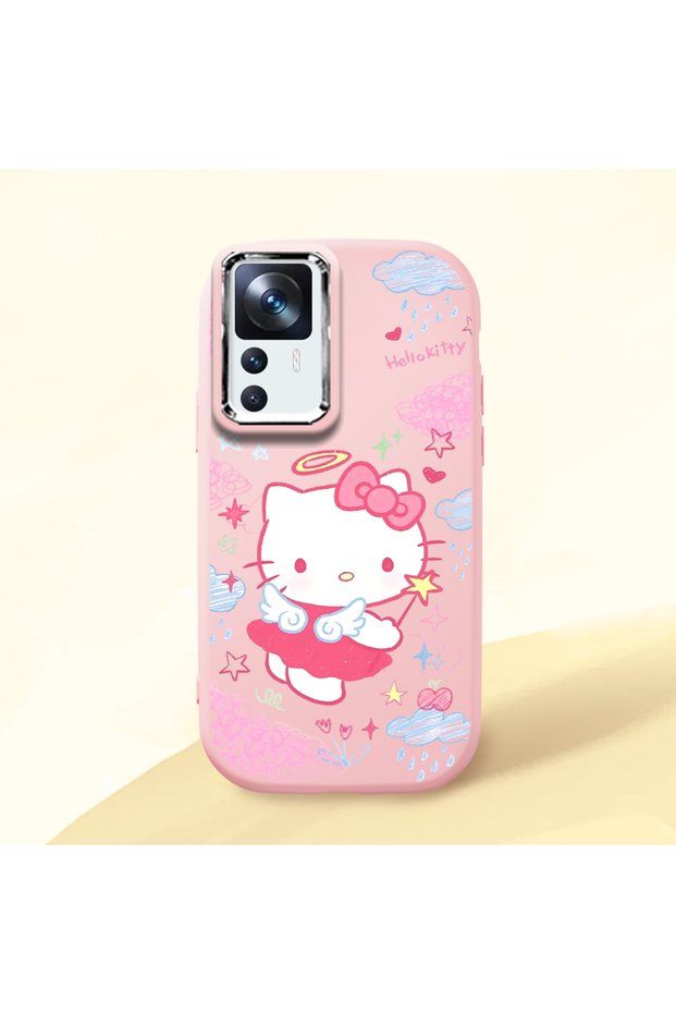 Mi 12t Compatible Case Camera Protector Pink Silicone Couple Phone Case with Kitty Pattern