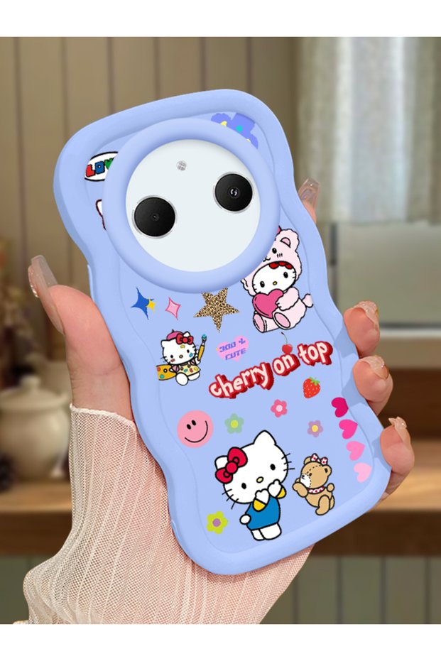 حافظة متوافقة مع هاتف Redmi A3 Pro، حافظة حماية للكاميرا من السيليكون الأزرق، حافظة هاتف بنمط كيتي