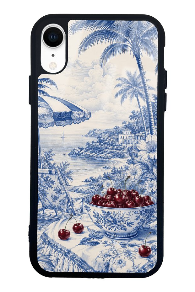 iPhone Xr Blue Porcelain Cherry Coast Design Glossy Phone Case