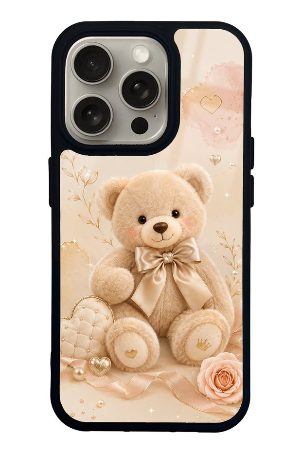 iPhone 15 Pro Pearl Teddy Design Glossy Phone Case