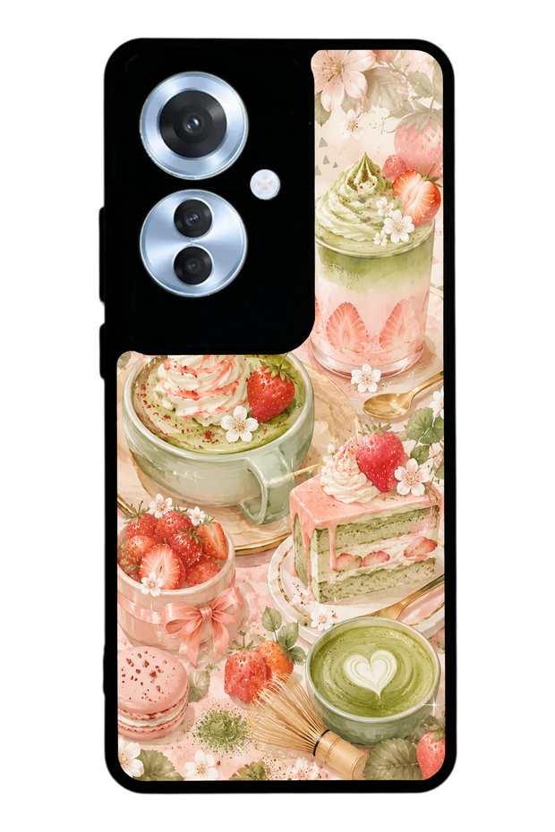 Oppo Reno 11F Blush Matcha Garden Design Glossy Phone Case