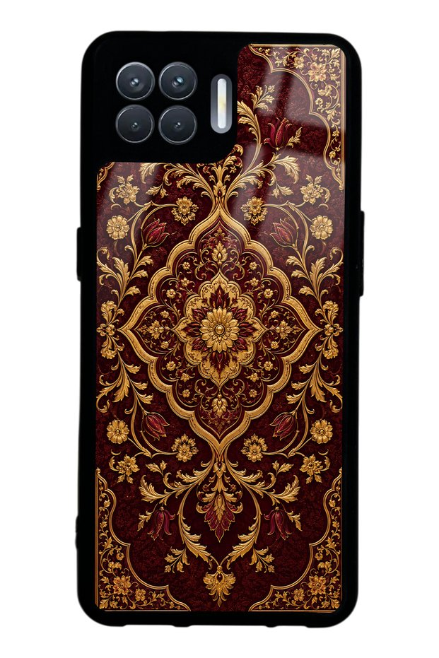 Oppo Reno 4 Lite Burgundy Ottoman Gold Design Glossy Phone Case