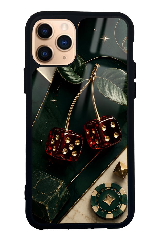 iPhone 11 Pro Emerald Casino Cherry Design Glossy Phone Case