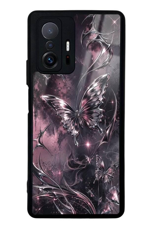 Xiaomi Mi 11t Rose Chrome Butterfly Design Glossy Phone Case