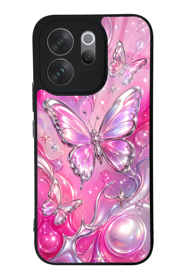 Vivo V70 Pink Prism Butterfly Design Glossy Phone Case