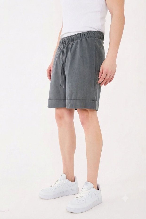 100% Cotton Loose Fit Elastic Waist Loose Fit Short Shorts Dark Gray