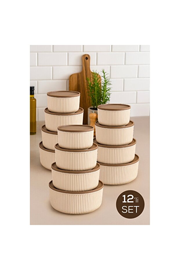 Set of 12 Striped Round Storage Containers, Practical and Stylish Kitchen Storage
