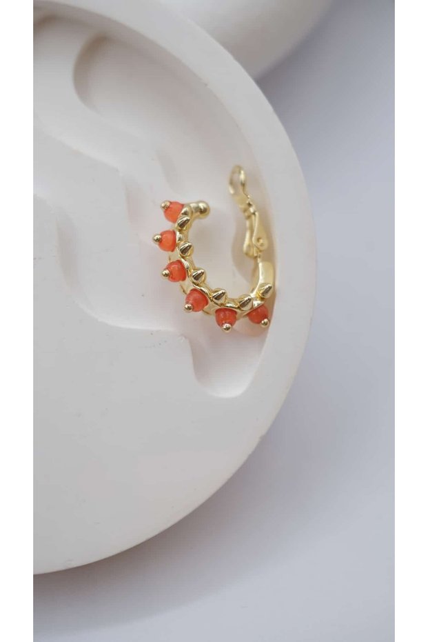 Gold Crt Colorful Beaded Detail Cartilage Earrings