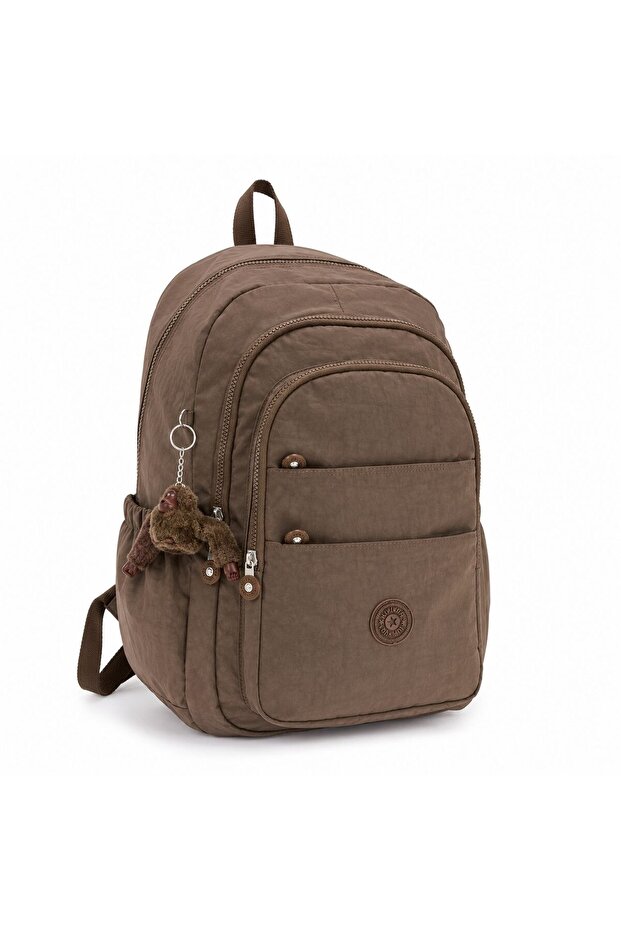 Luxury Crinkle Fabric High School and Middle School School Backpack with Monkey Keychain Gift King Size (Let My Bag Come with Me)