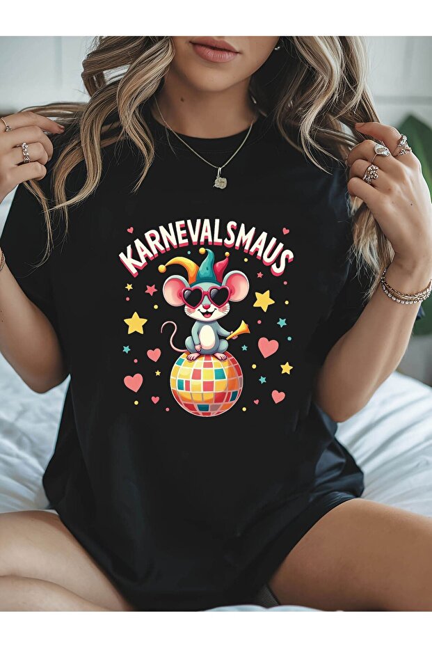 تي شيرت نسائي بأكمام قصيرة وياقة مستديرة مطبوع عليه نمط كرة الديسكو من Carnival KARNEVALSMAUS للربيع والصيف
