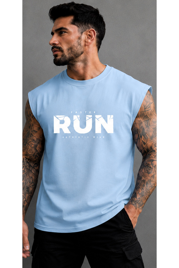 Faster Run Printed Men's Zero Sleeve Athlete T-Shirt (100% Cotton)