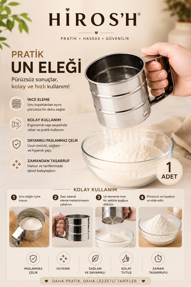 Metal Lux Stainless Steel Practical Flour Sieve Pastry Supplies, Stainless Steel Flour and Sugar Sieve