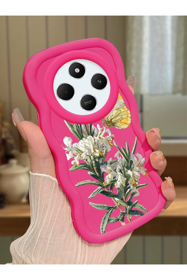 Redmi 14C Compatible Case Camera Protector Red Silicone Couple Phone Case Butterfly Pattern