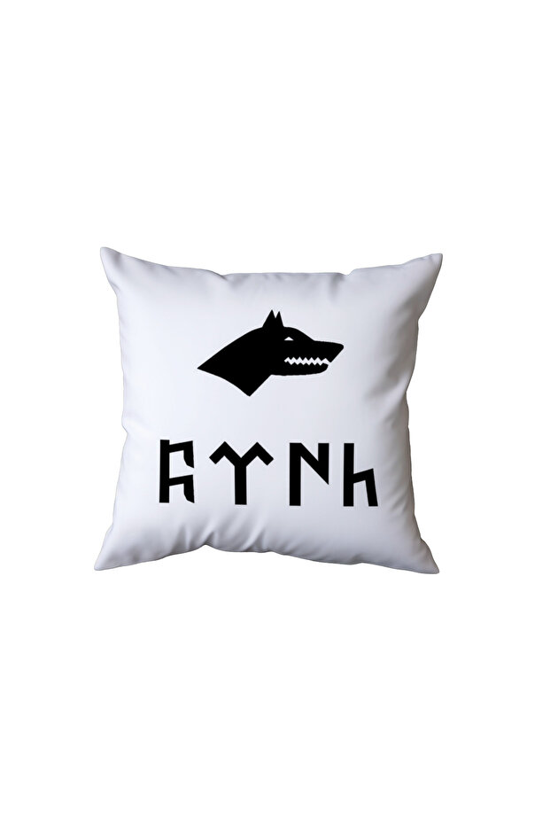 Old Turkish Turkish Script and Wolf Icon Pillow, Meaningful Gift