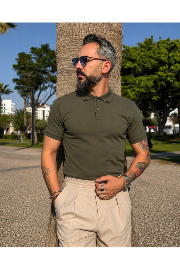 Azure Mare Men's Slim Fit 2-Button Polo T-Shirt