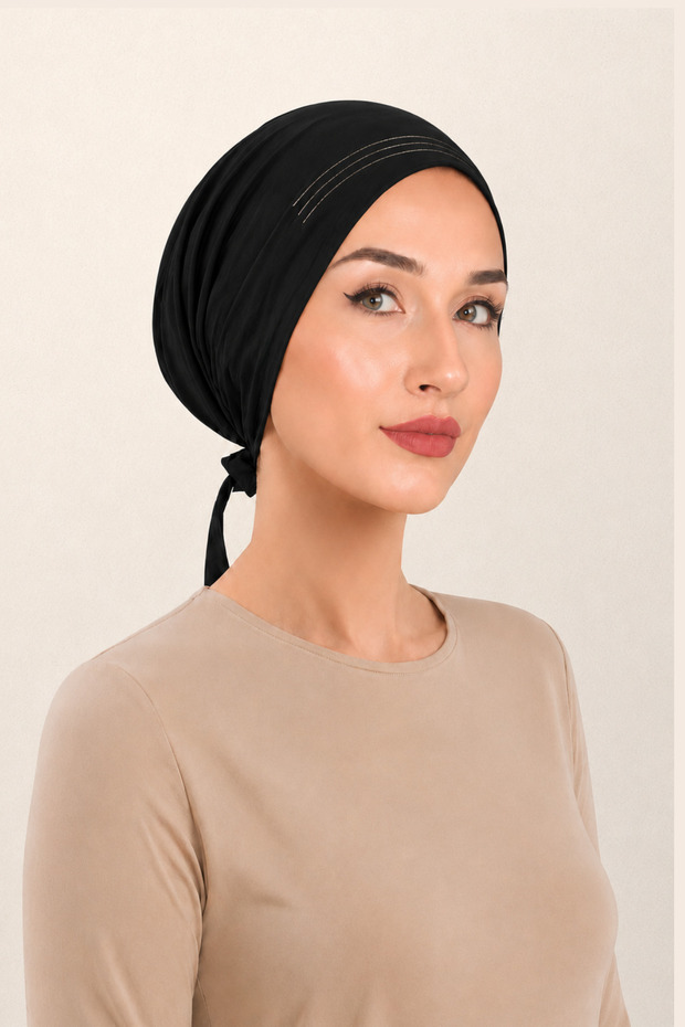 غطاء رأس نسائي من السيليكون مزدوج غير قابل للانزلاق بدون خياطة من الأمام باللون الأسود | ملابس داخلية مريحة ومرنة لا تترك أثراً على الجلد