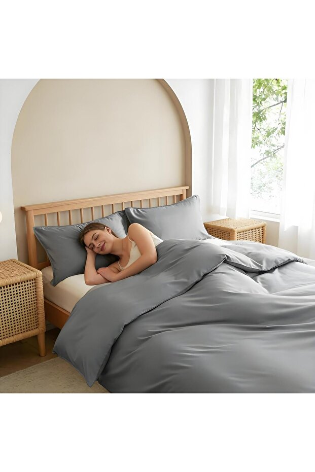 Duvet Cover Double Size 100% Viscose Derived from Bamboo, 3 PCS Pure Breathable Cooling Silky Soft Bedding