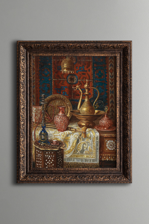 Oriental Still Life - Vintage Patterned Painting - Thick Model