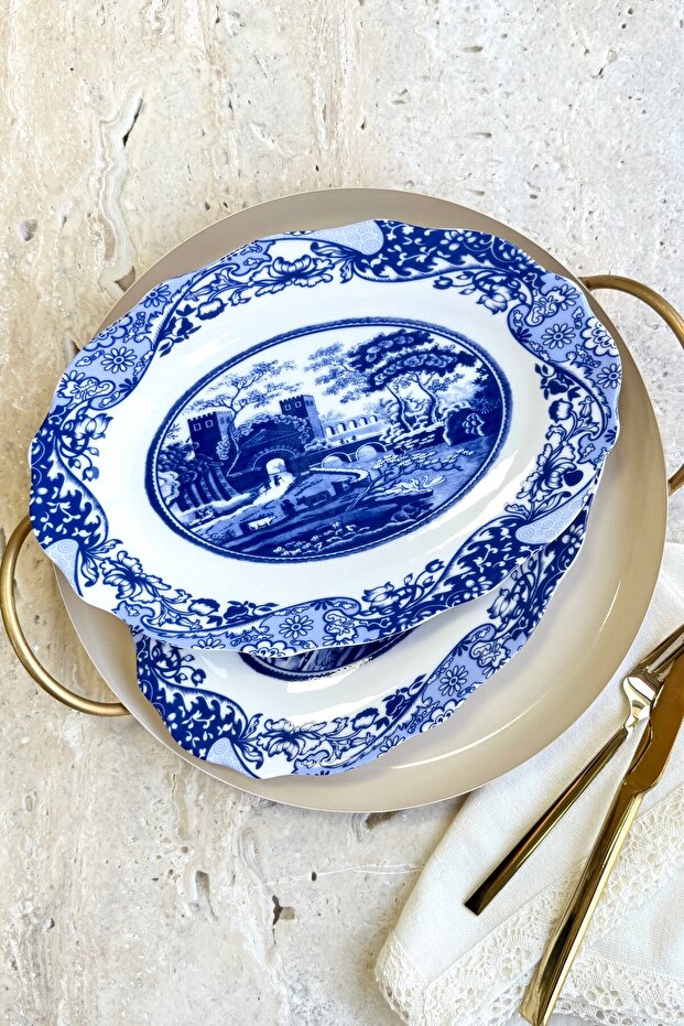 Carbon Blue 2-Piece 25 cm Premium Porcelain Medium Size Mezelik Kayık Presentation Serving Set