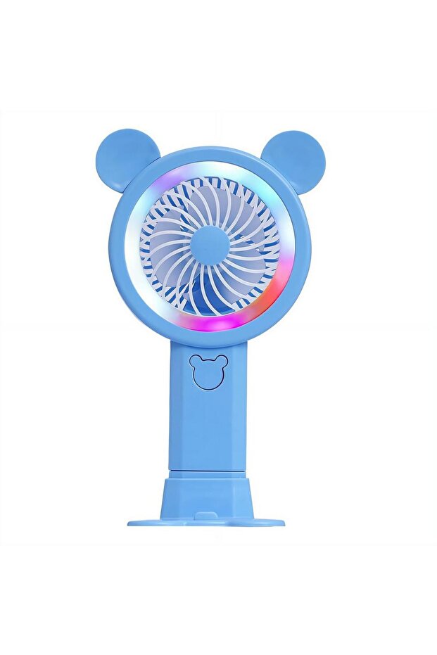 BLUE 2026 New Gradient Light Handheld Mini Fan Portable Lovely Pink Cartoon Windy Fan Cute Round Ear