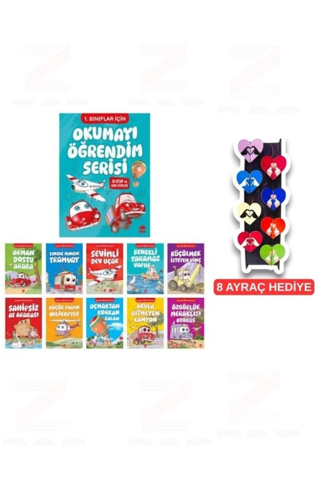 1.Sınıflar İçin Okumayı Öğrendim Serisi 10 Kitap Set Soru Kitabı İlaveli 8'li Özel Tasarım Kalp Ayraç Hediyeli