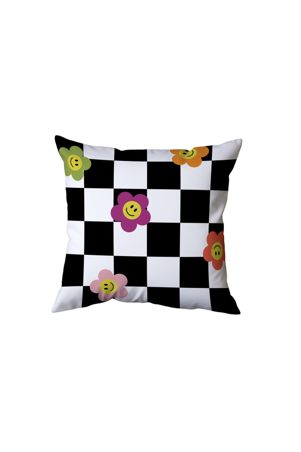 Checkered and Floral Patterned Pillow, Gift
