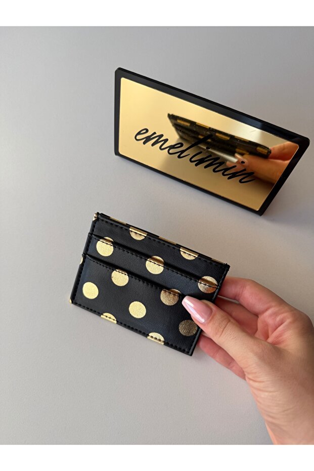 Women's Gold Polka Dot Card Holder Wallet Slim Design Multi-Compartment Mini Card Holder
