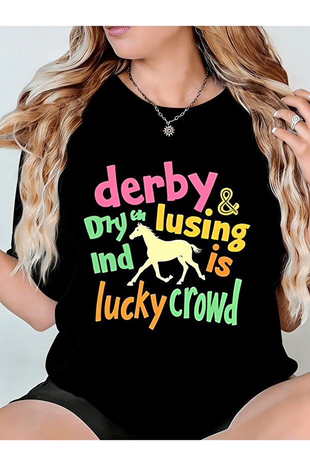 تيشيرت نسائي من نوع Derby Dry Lusing Ind Is Lucky Crowd مريح برقبة دائرية وقابل للغسل في الغسالة ومناسب للارتداء اليومي