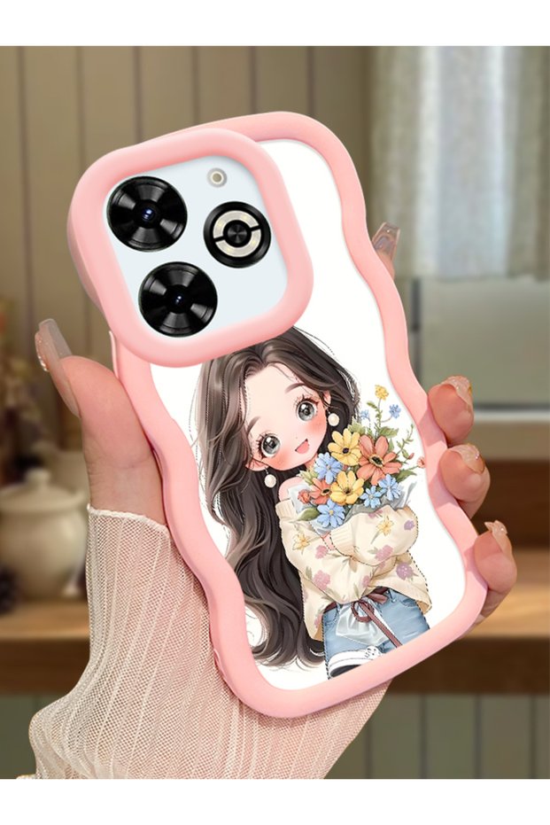 Infinix Smart 8 Plus Compatible Case Camera Protector Pink Silicone Couple Phone Case Girl Pattern