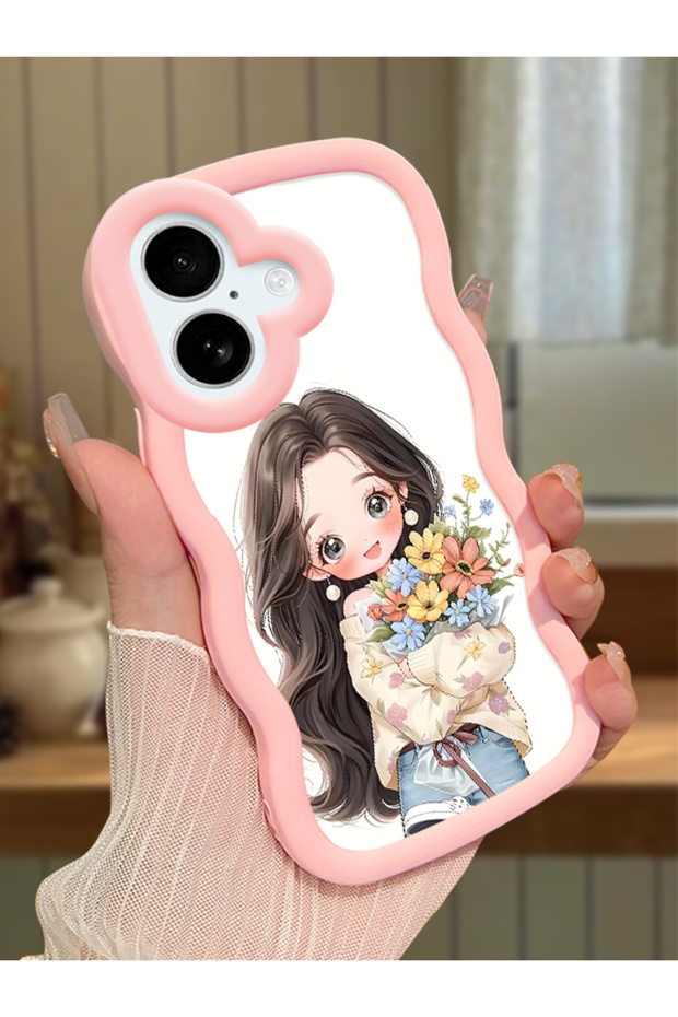 iPhone 16 Compatible Case Camera Protector Pink Silicone Couple Phone Case Girl Pattern