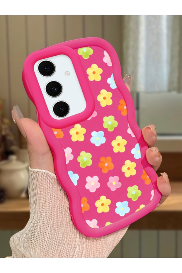 Samsung Galaxy S24 Fe Compatible Case Camera Protector Red Silicone Couple Phone Case Floral Pattern
