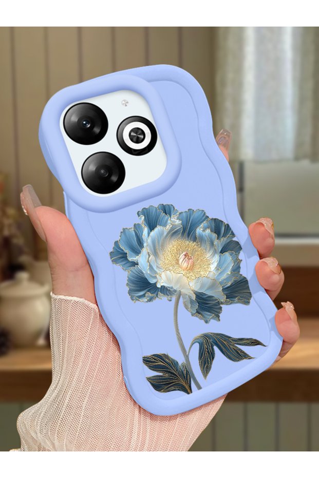 Infinix Smart 8 Compatible Case Camera Protector Blue Silicone Couple Phone Case Cover Floral Pattern