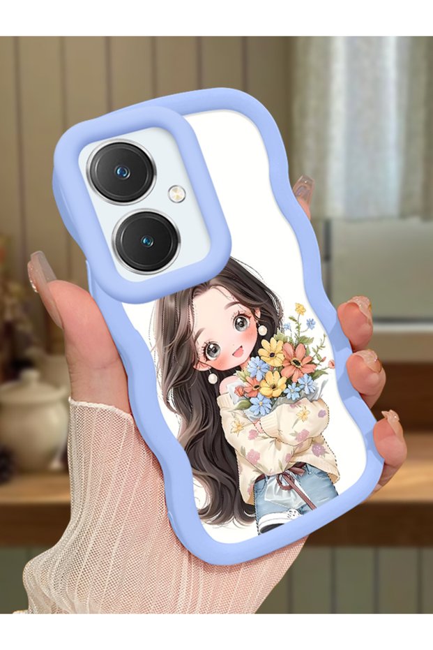Vivo Y27 Compatible Case Camera Protector Blue Silicone Couple Phone Case Girl Pattern