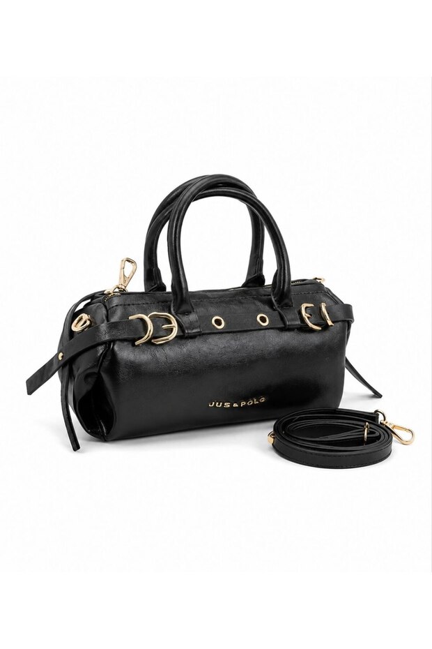 Justpolo Women's Medium-Sized Cylinder Model Hand and Shoulder Bag with Gold Accessories