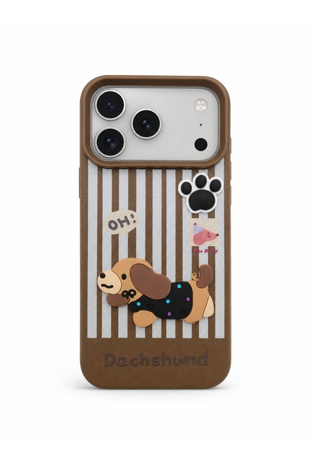 3D Dachshund Dog Figured Striped Silicone Phone Case Compatible with iPhone 17 Pro Max / 18 Pro Max