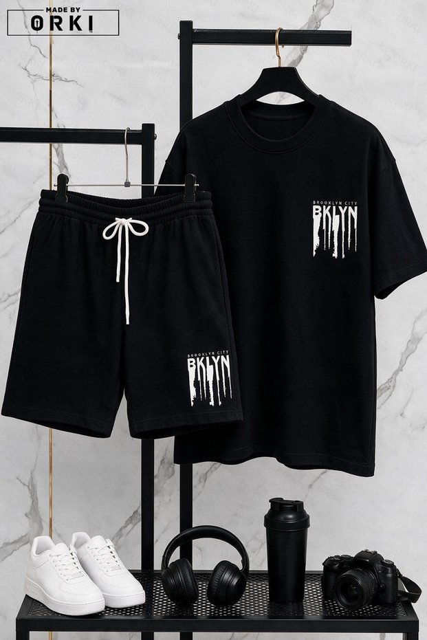 Bklyn Printed Oversized Unisex T-Shirt & Black Shorts Set