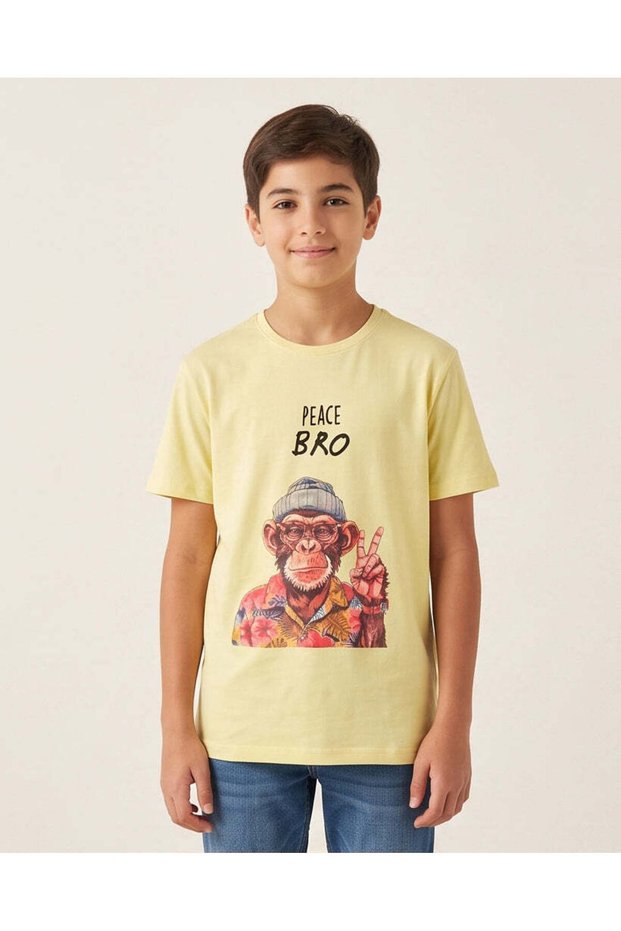 Senior Boys Yellow Peace Bro Graphic T-Shirt