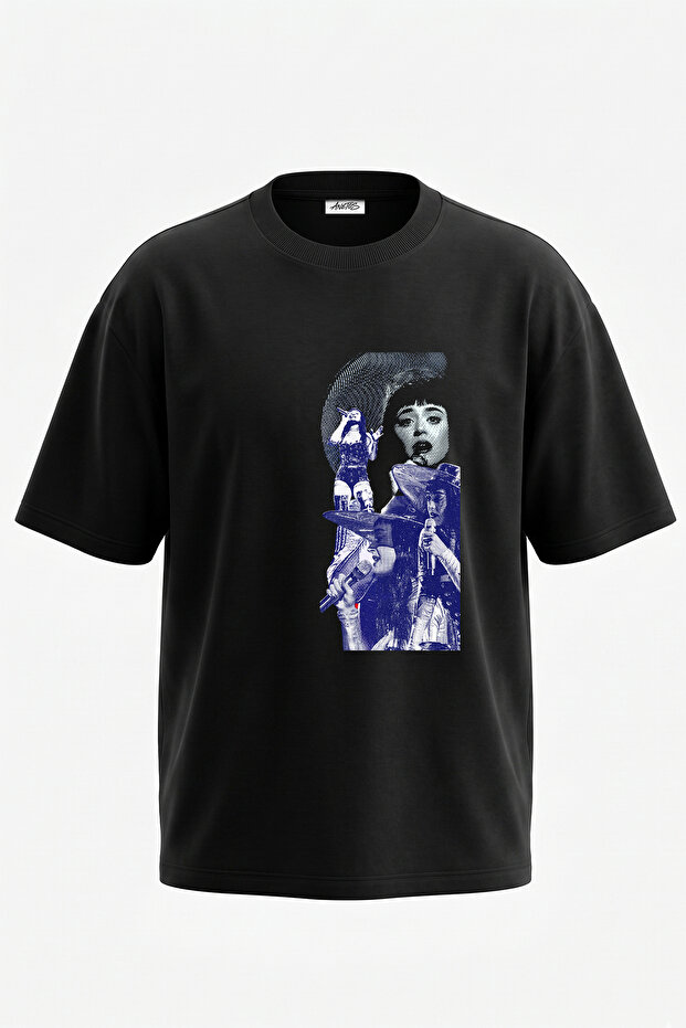 Canli Design Printed Oversize Black T-Shirt