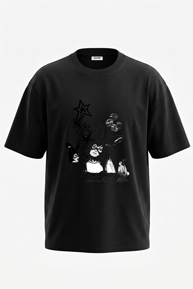 Dangerous Woman_6 Design Printed Oversize Black T-Shirt