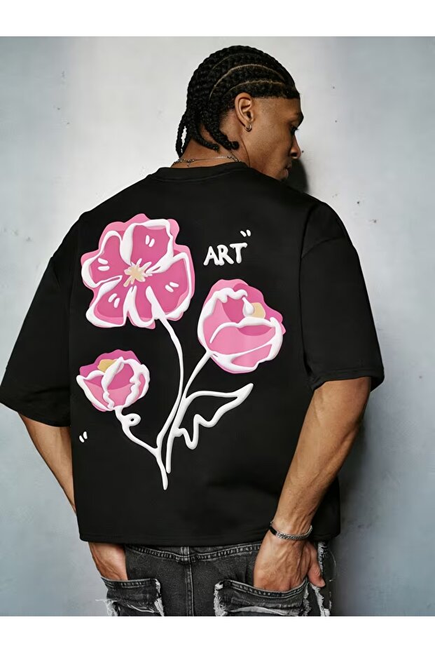Unisex Art Flower Printed Oversize Crew Neck T-Shirt