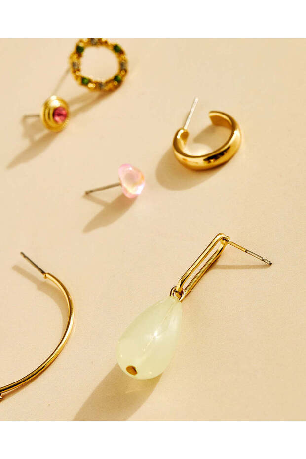 Women Gold Embellished Earring Set Of 6