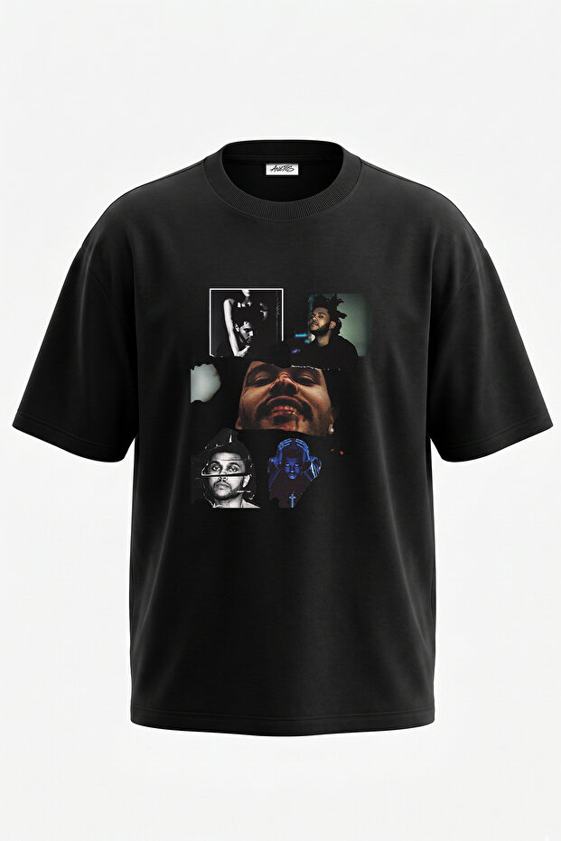 تي شيرت أسود كبير الحجم مطبوع بتصميم The Weeknd_67