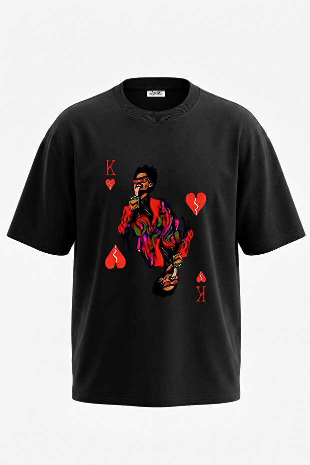 تي شيرت أسود كبير الحجم مطبوع بتصميم The Weeknd_40