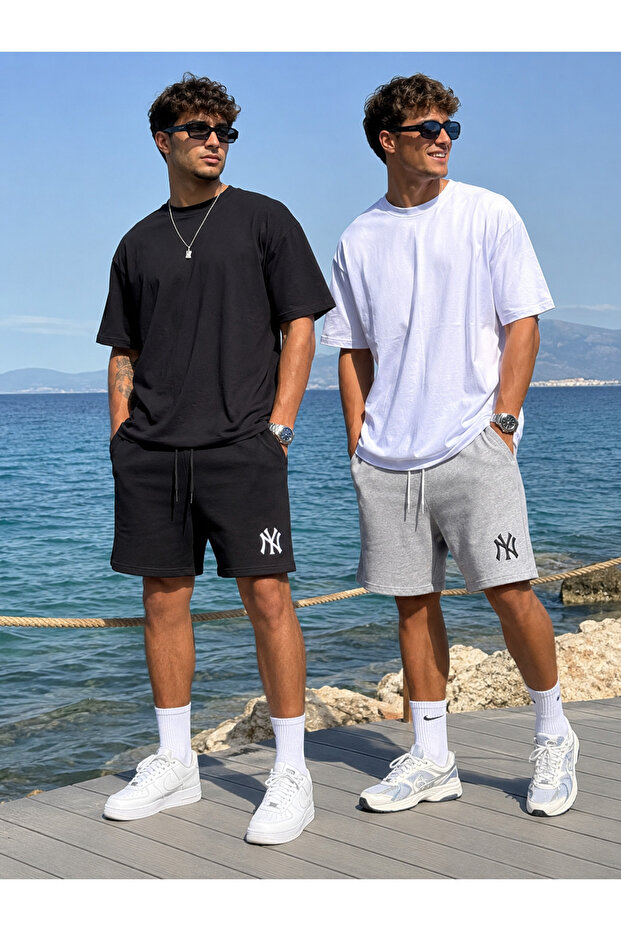 2-Pack Ny Printed Shorts for Men (Black-Grey) Summer Shorts Comfortable and Anti-Sweat