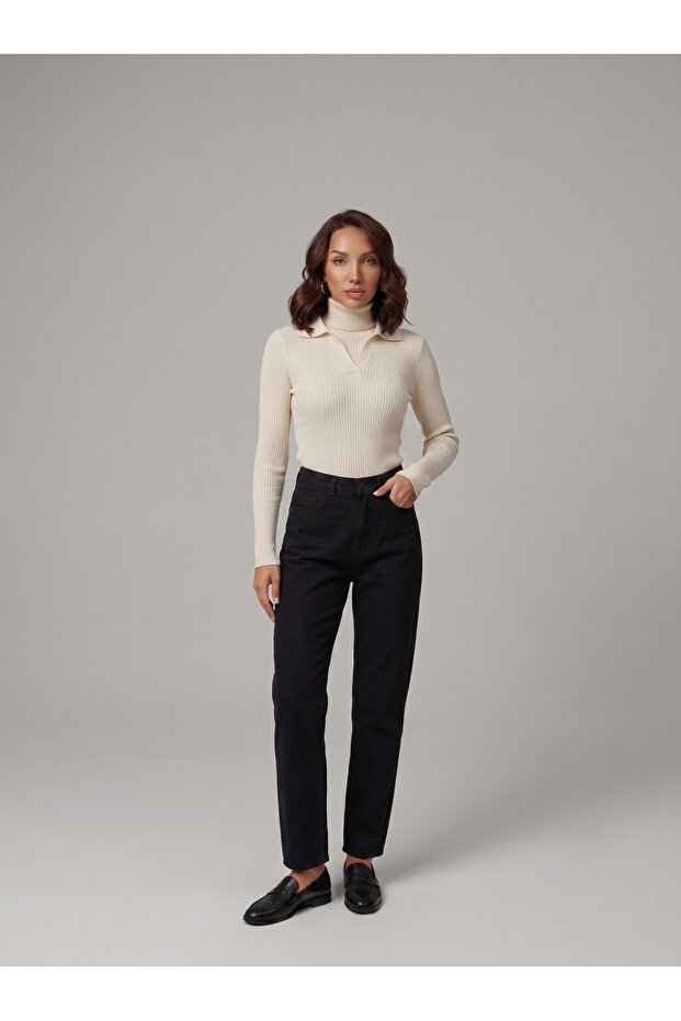 Mamaliga Black Mom Jeans Boyfriend Linen Trousers