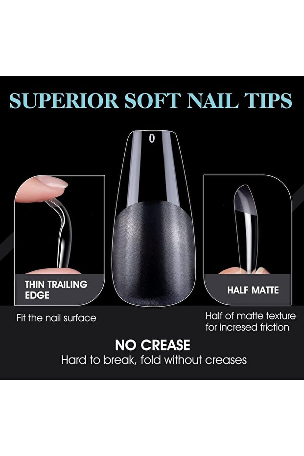 Gelike Ec Soft Gel Full Cover Nail Tips Kit, Clear Medium Coffin Jelly Tips, 11 Sizes - 550 Pieces