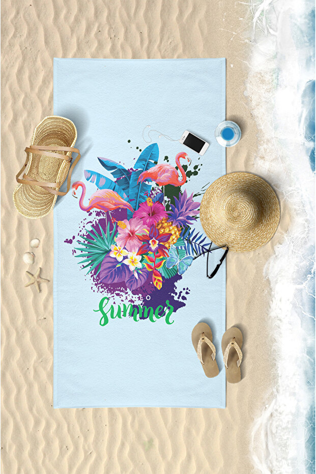 منشفة شاطئ صيفية مطبوعة رقميًا مقاس 75x150 سم